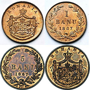 1867 Prima Lege Monetară. Monede De 1, 2 Bani