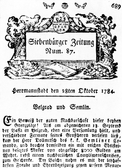 1784 Siebenbürger Zeitung, Sibiu