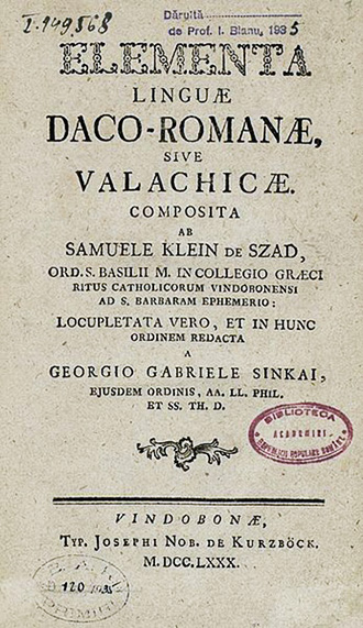 Elementa linguae daco-romanae sive valachicae 1780 Elementa linguae daco-romanae sive valachicae