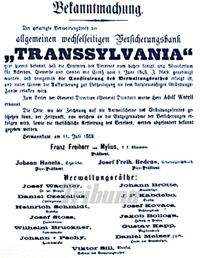 1868 Societatea Generală De Asigurare Transsylvania