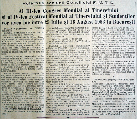 1953a Scînteia Congresul Mondial Al Tineretului
