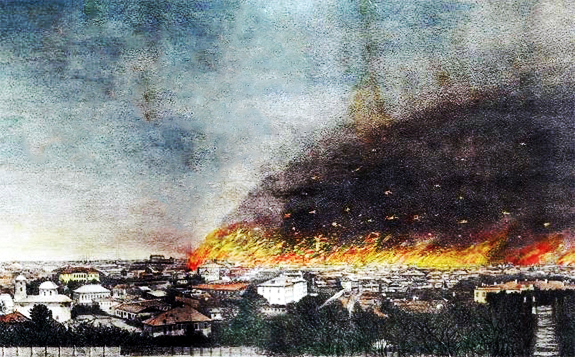 1847 Gravură din epocă, Marele Foc din București.
