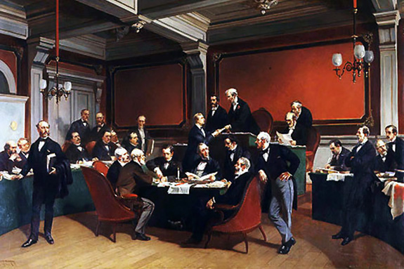1874a Semnarea Convenției De La Geneva Crucea Roșie. Pictură Armand Dumaresq