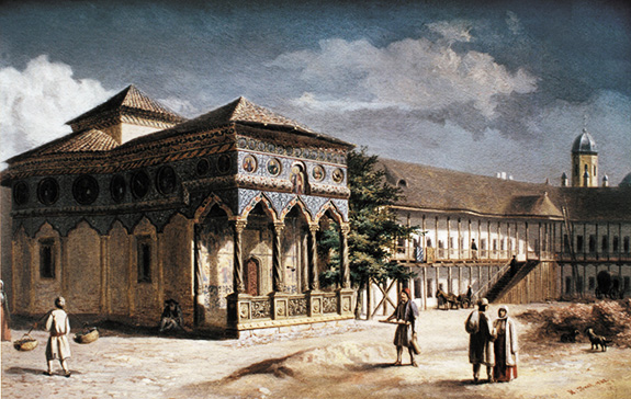 5 Biserica si hanul Stavropoleos. Acuarelă de Henric Trenk, 1852